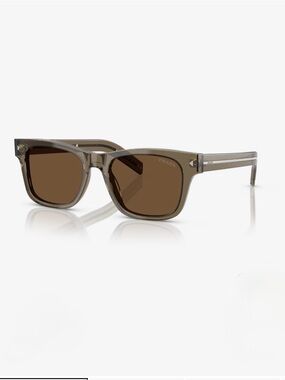 Prada Men's Transparent Taupe Frame Sunglasses with Brown Lenses